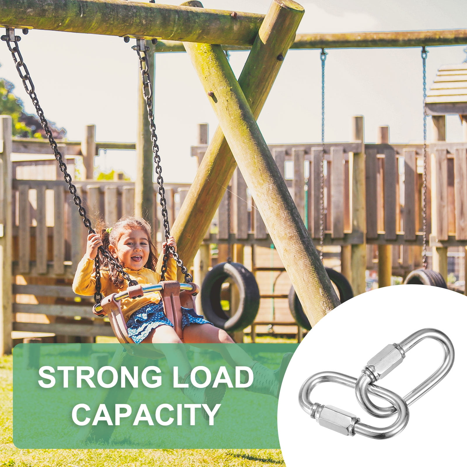 12-Pack Quick Chain Link Connector, M6 1/4 304 Stainless Steel D-Shape Locking Repair Chain Links for Swing/Camping/Hiking/Backpack, Twist Key Ring Screw Chain Link [Silver]