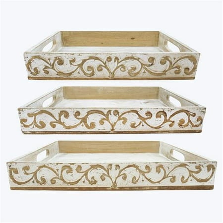 

Youngs 11465 Wood Carved Serving Tray - Set of 3