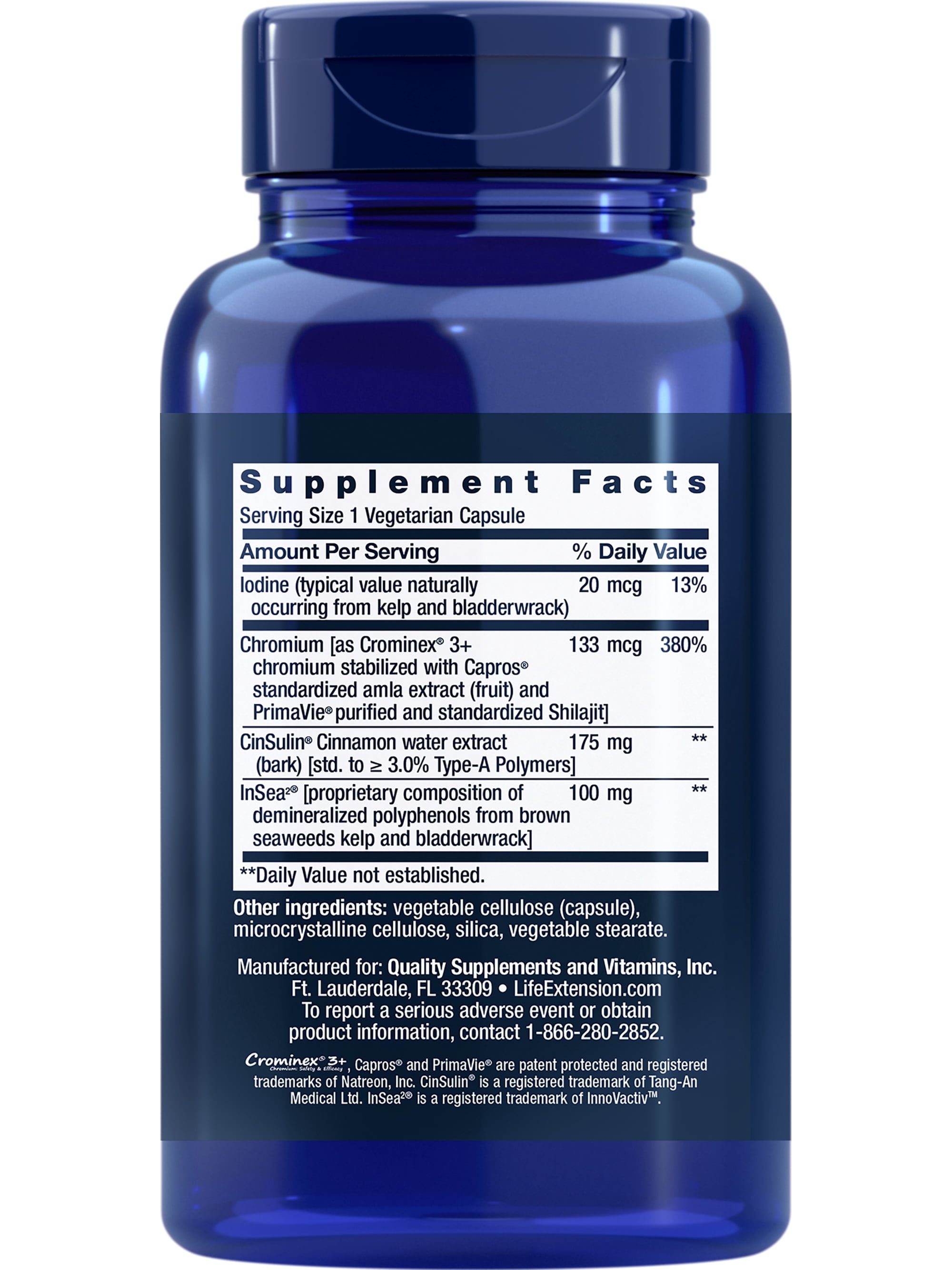 Life Extension CinSulin with InSea2 and Crominex 3+, chromium, cinnamon extract, seaweed extract, satiety, metabolism, Gluten-free, Non-GMO, Vegetarian, 90 capsules