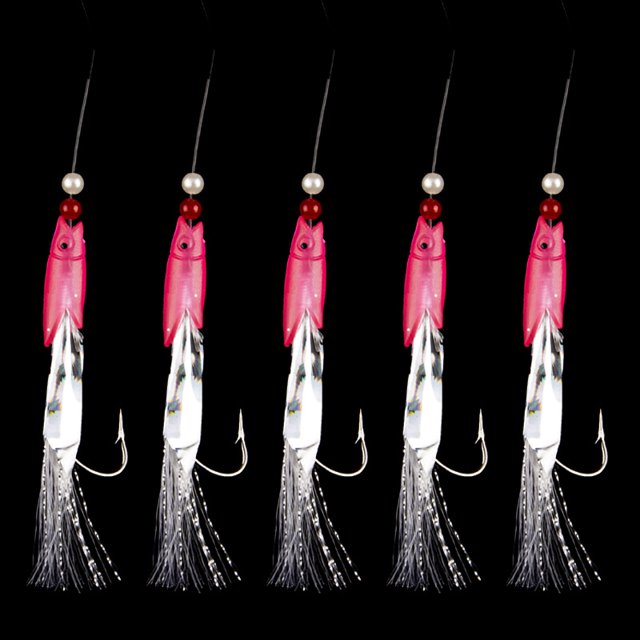 Anzuelo de piel de pescado, anzuelo anti-bobinado, anzuelo de cabeza de pescado, equipo de pesca luminoso, 5/tarjeta, suministros de pesca biónicos