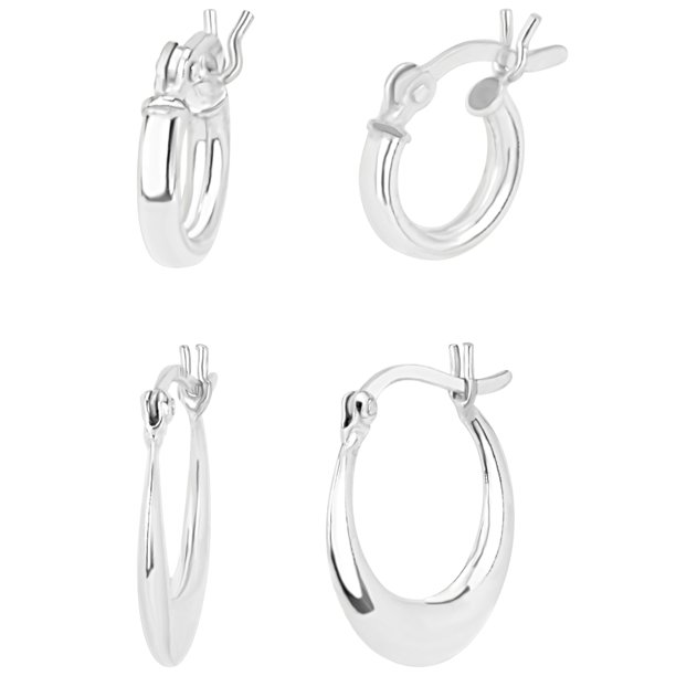 Graduated Hoops Sterling Silver Graduated Hoop Earrings Set - Walmart.com