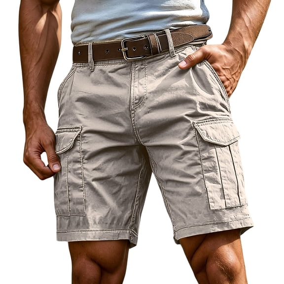 Men's Lightweight Cargo Shorts Men's 5 Inch Inseam Casual Five-Pocket Shorts with Elastic Waist for Outdoor Hiking Camping Daily Casual Wear Beige B L