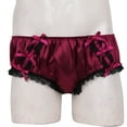 thumbnail image 3 of Zaldita Men's Shiny Satin Lace Ruffle Bikini Briefs French Maid Crossdress Panties Underwear Wine Red L, 3 of 6