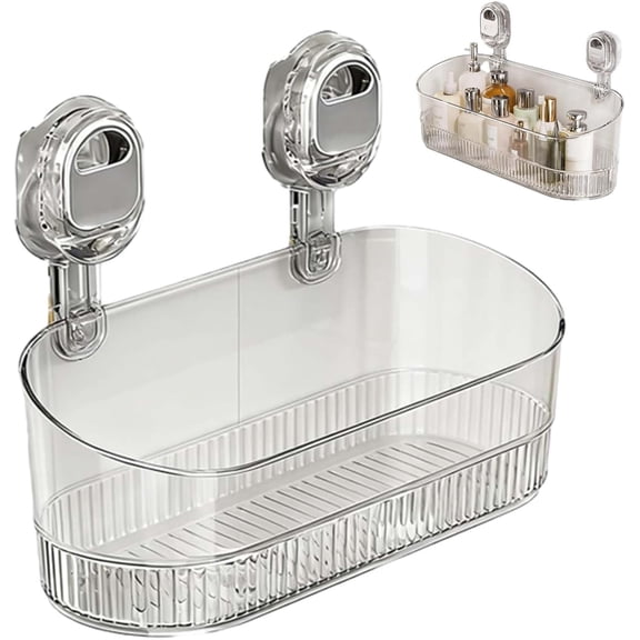 No Drill Bathroom Suction Storage Box, 2026 New Suction Cup Shelf, Multi Functional Wall-Mounted Organizer for Home Bathroom, Modern Transparent Storage Basket for Family