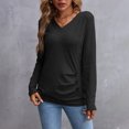 thumbnail image 4 of Women's V Neck Long Sleeve Tunic Tops Side Ruched Solid Loose Lightweight Basic T Shirts Dressy Casual Blouse Tops Fashion Outfits Black, 4 of 5