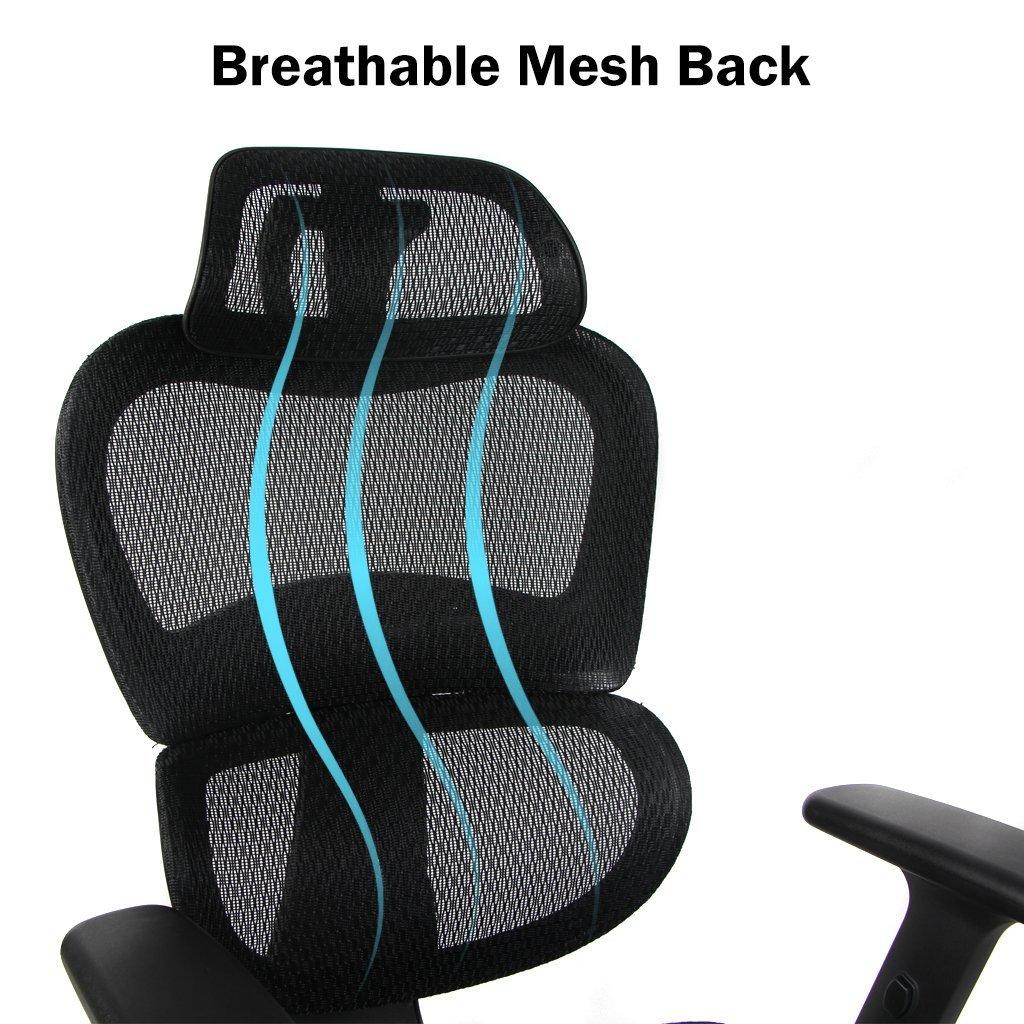 Mesh High Back Executive Office Chair with Adjustable Headrest & Padded