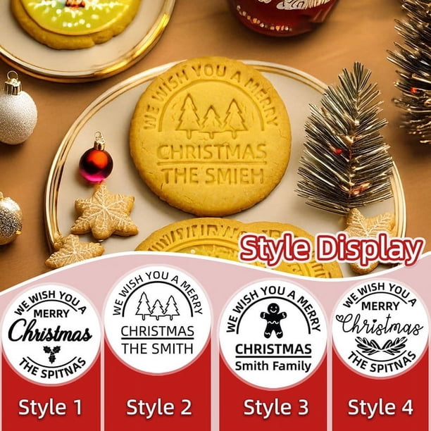 Sello de Galleta Navideña Personalizado de 4 Piezas con Cortador, Galletas Navideñas Personalizadas, Regalo Artesanal para Hornear