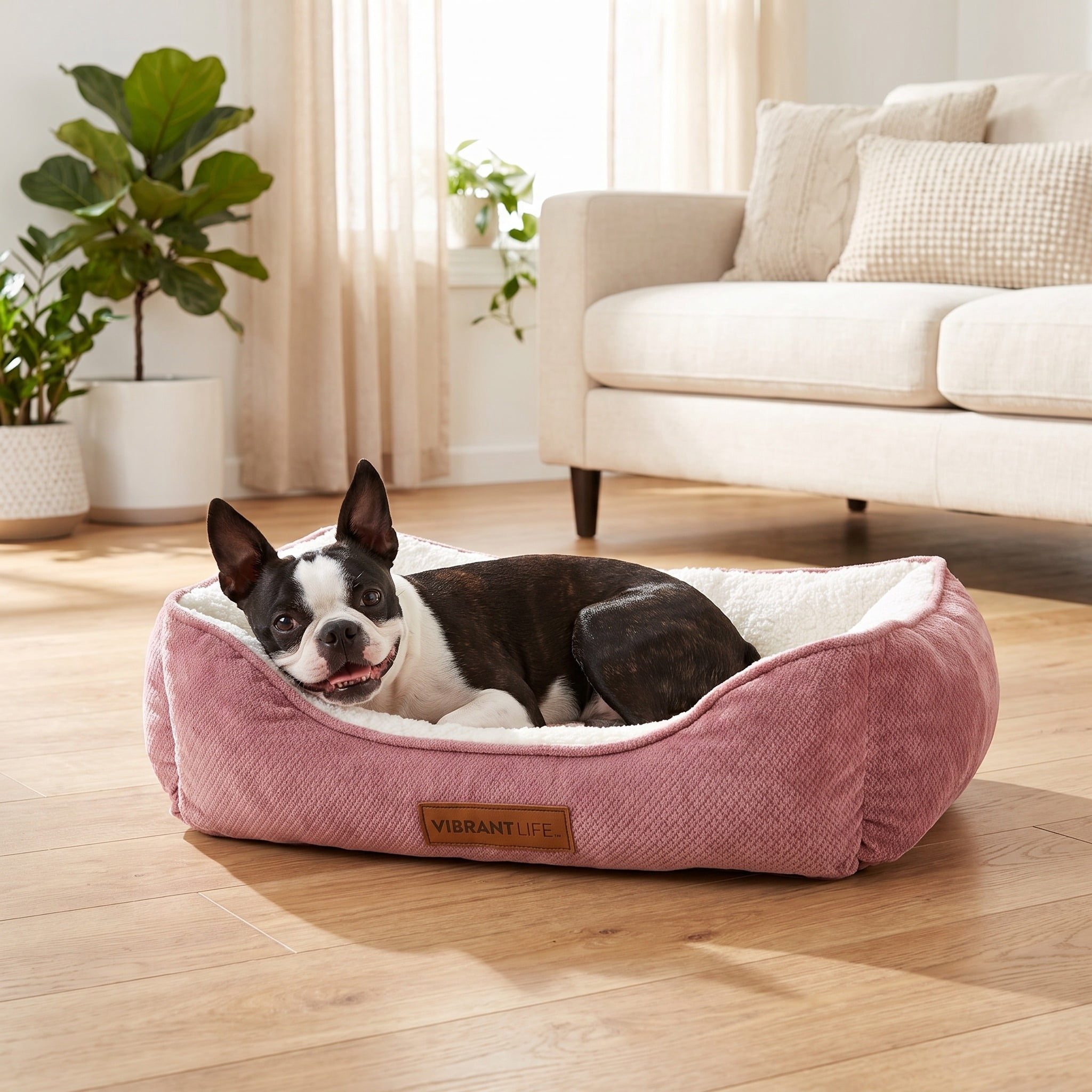Vibrant Life Small Cuddler Pet Bed, Pink and White, 24" x 18"