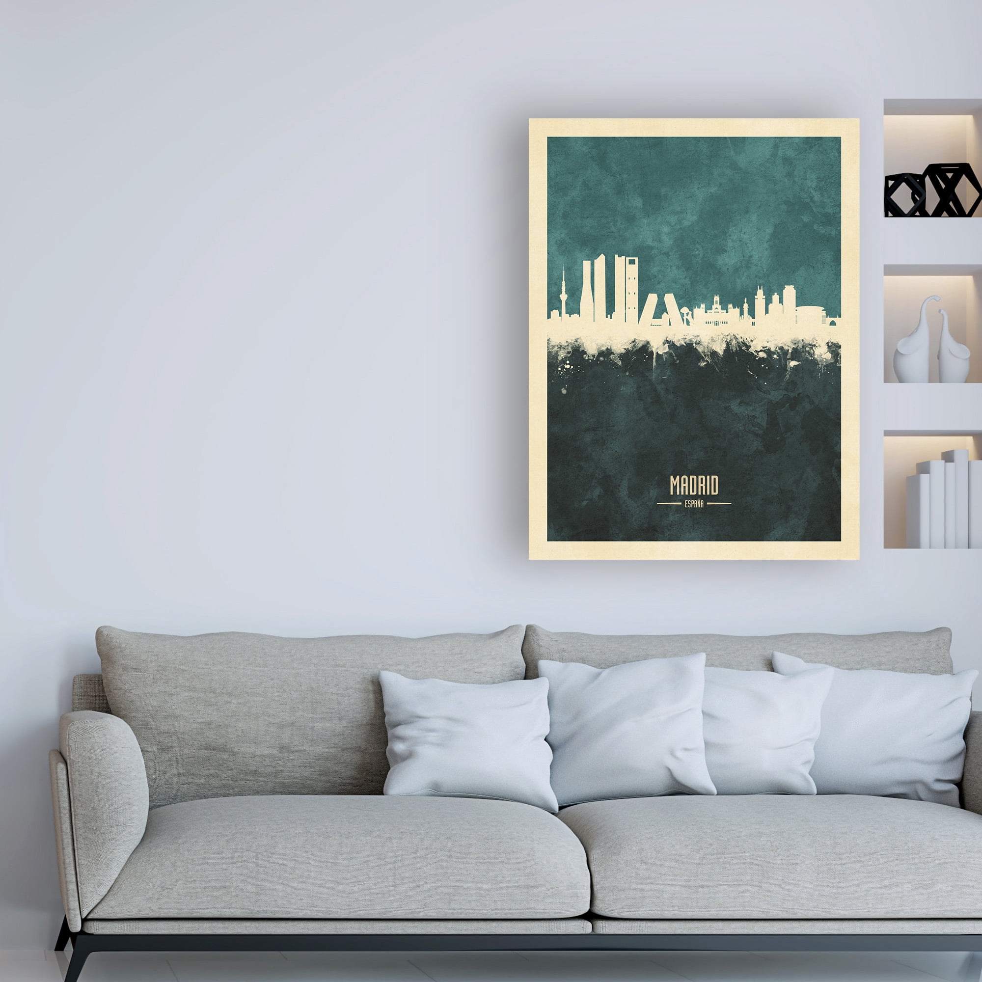 Trademark Fine Art 'Madrid Spain Skyline Teal' Canvas Art by Michael Tompsett