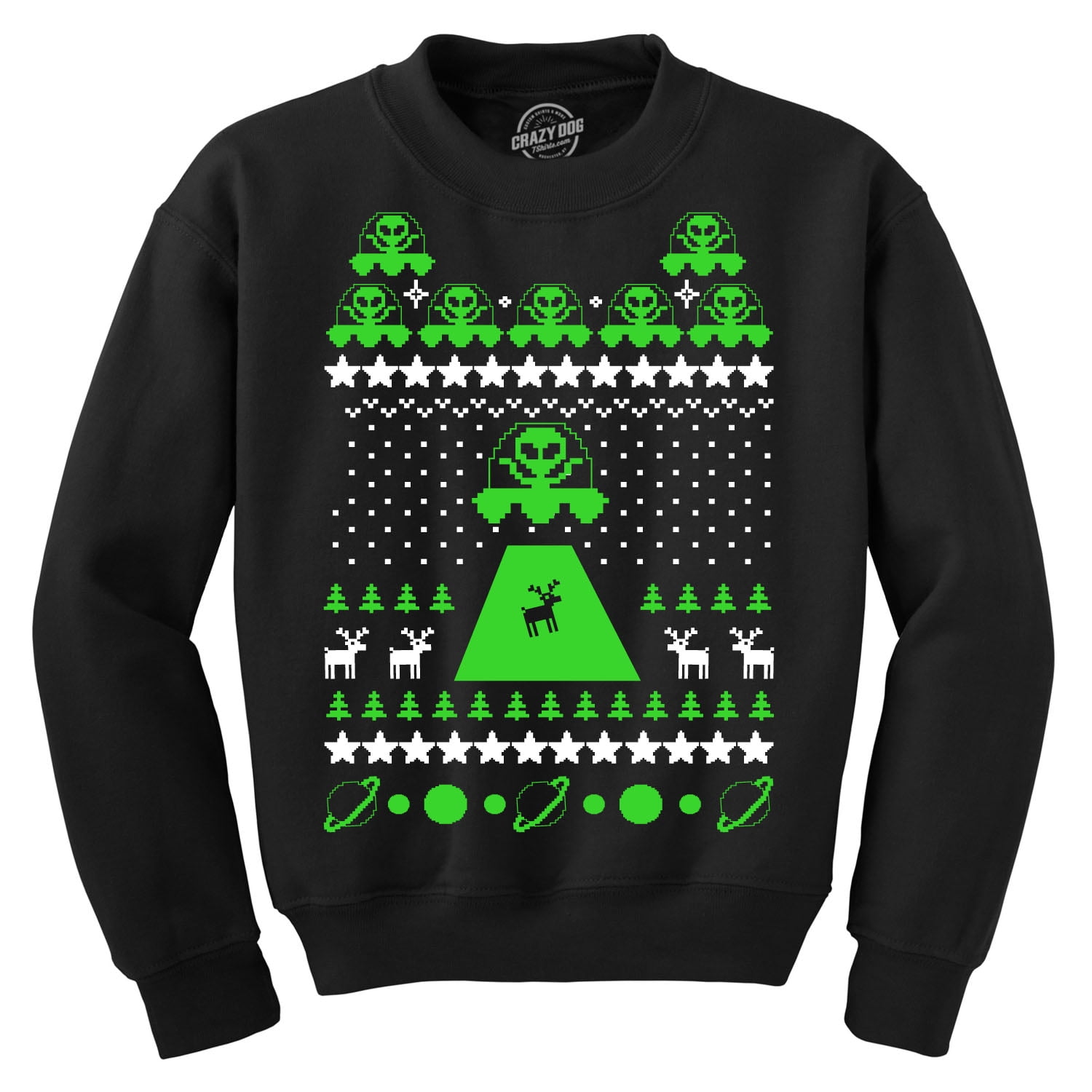 Unisex Alien Abduction Ugly Christmas Sweater Crew Neck Sweatshirt Black M
