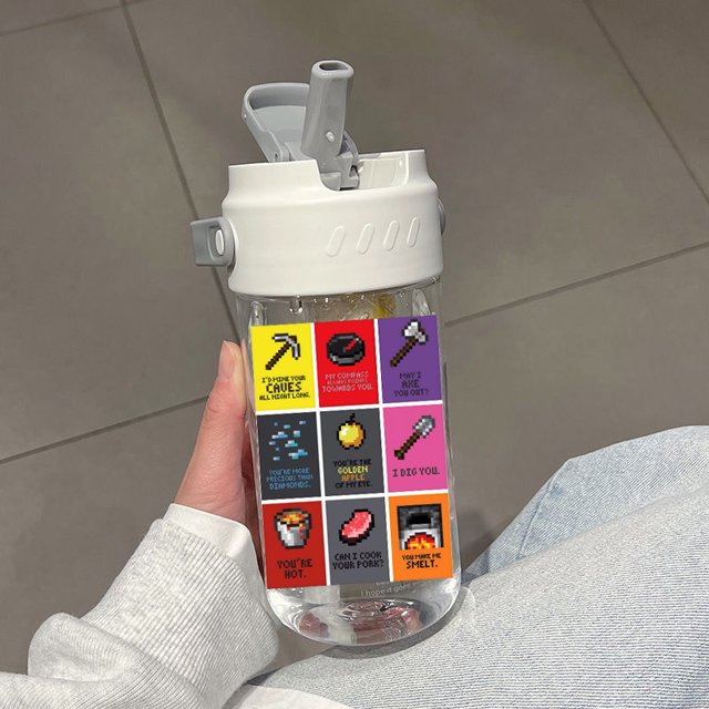 600ML Minecraft MC Creeper Fruit Cup with Straw Portable Tea Separation Child Lunch Milk Cup Large Capacity Drop Resistant Gift