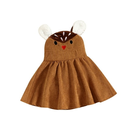 

Yuemengxuan Baby Girls Strap Dress Autumn Animal Print Corduroy Infant Toddler Princess Dress