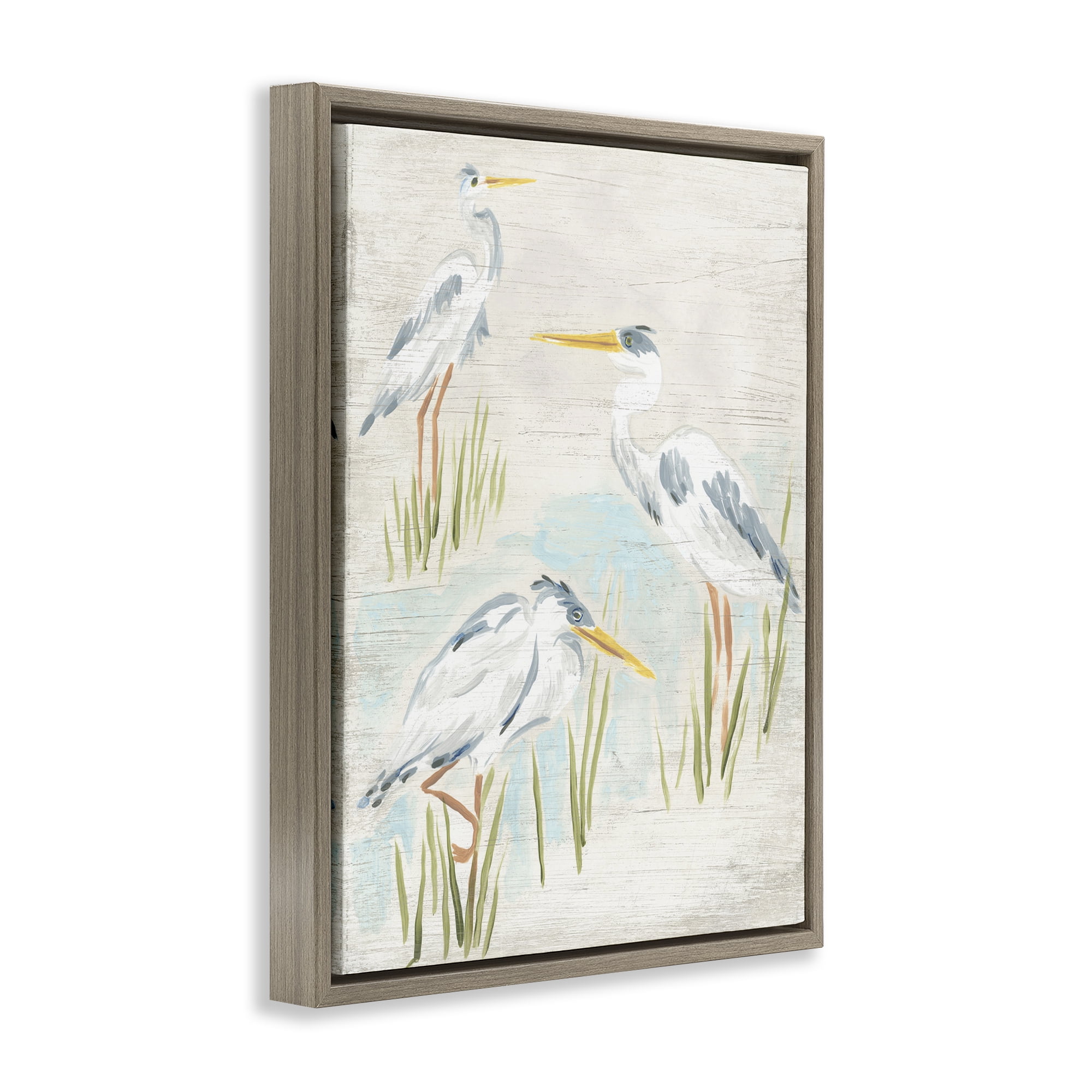 Stupell Industries Rustic Lake Birds Animals & Insects Painting Brown Floater Framed Canvas Art Print Wall Art, 25 x 31