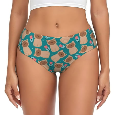 Womens Underwear - Cute Cartoon Tulip Cat No Show Seamless Underwear for Women  Kawaii Soft Stretch Women s Panties  Hipster Ladies Panties Bikini Underwear Briefs