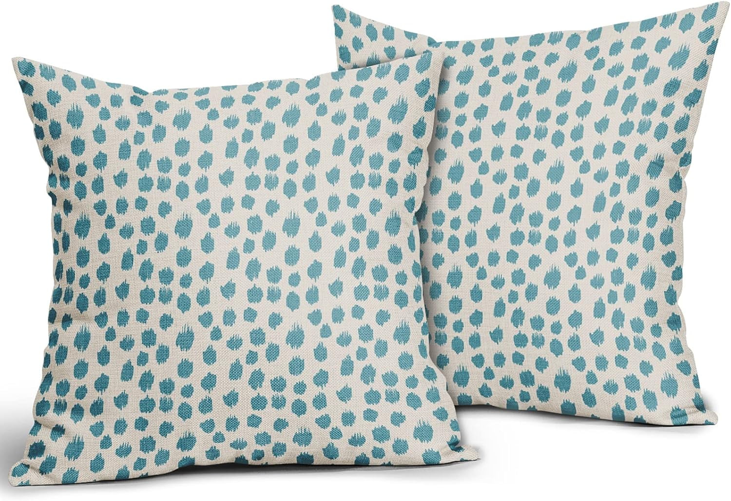 Aqua Cream Pillow Covers 16x16 Set of 2 Boho Design Polka Dot Throw Pillows Modern Brush Strokes Print Decorative Pillowcase Square Cushion Cover Linen Case for Home Sofa Couch Bed