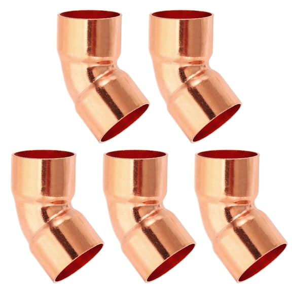 Uxcell 1" ID 1mm Thick Elbow Copper Fitting, 5pcs 99.9% Pure Copper 45 Degree Sweat Solder Pipe Connector