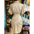thumbnail image 2 of Gold Satin Collared Single-Breasted Tie-Waist Short Sleeve Shirt Dress, 2 of 4