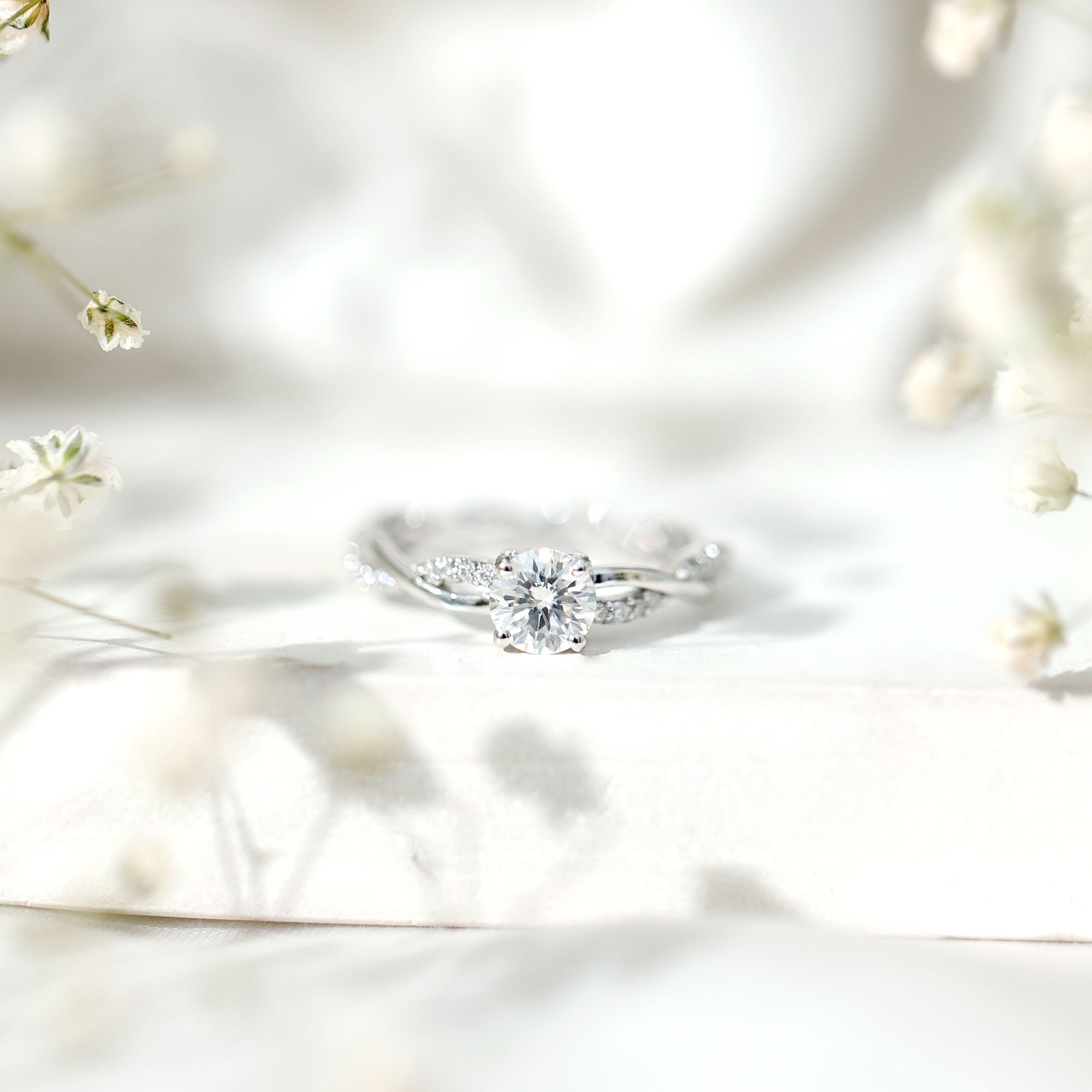 Rosec Jewels Moissanite Engagement Ring for Women - 1/2 Carat - Braided Ring - D-VS1 Quality Certified, 14K White Gold, US 8.00