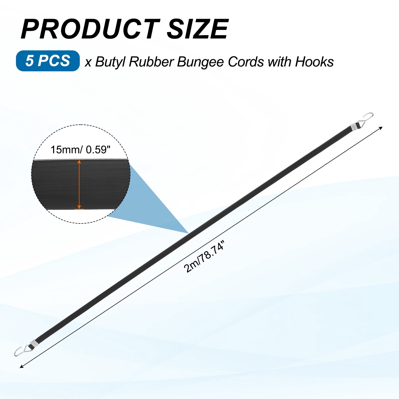 5Pack Bungee Cords with Hooks, 78.7" Bungee Straps Rubber Tarp Straps Tie Down Cords with Metal Hook Buckles for Securing Motorcycle Cargo Tarps Canvases, Black