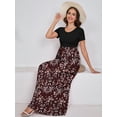 thumbnail image 6 of Chiclily Women's Maxi Dresses Short Sleeve Long Casual Dresses Loose Plain with Pockets, Plum Blossom L, 6 of 7