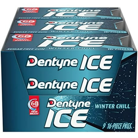 Dentyne Ice Sugar Free Gum (Winter Chill 16 Piece Pack of 9)