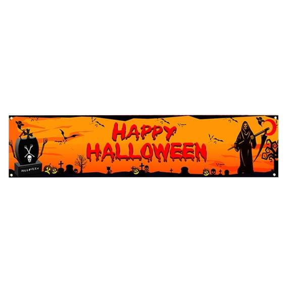 Happy Halloween Banner Lighted Outdoor, Halloween Banner for Outside, Black and Orange Welcome Hanging Flag Yard Sign for Fence Wall Garage Garden Porch Decorations