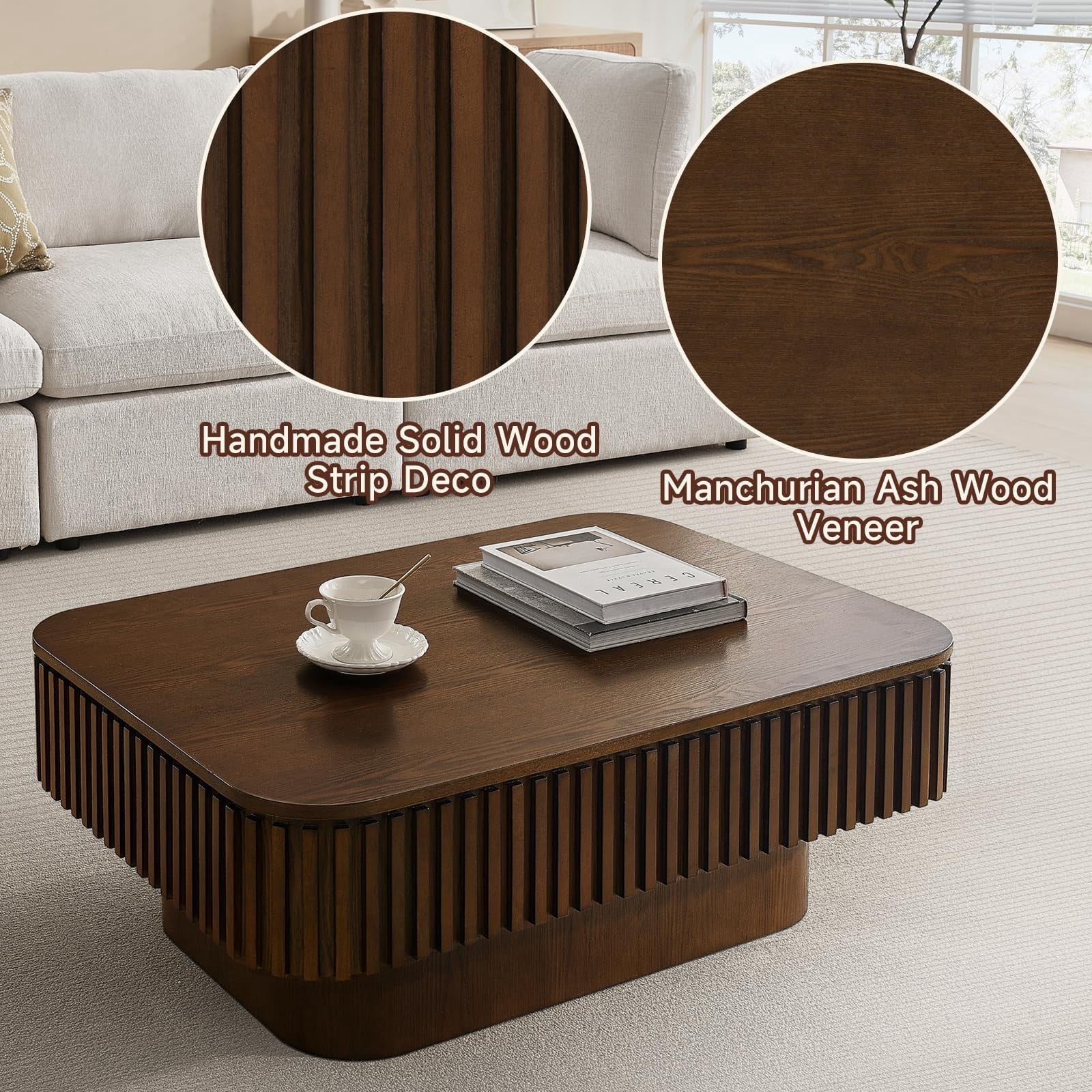 38.6" Lift-Top Walnut Coffee Table with Hidden Storage Design for Living Room, Office or Small Spaces