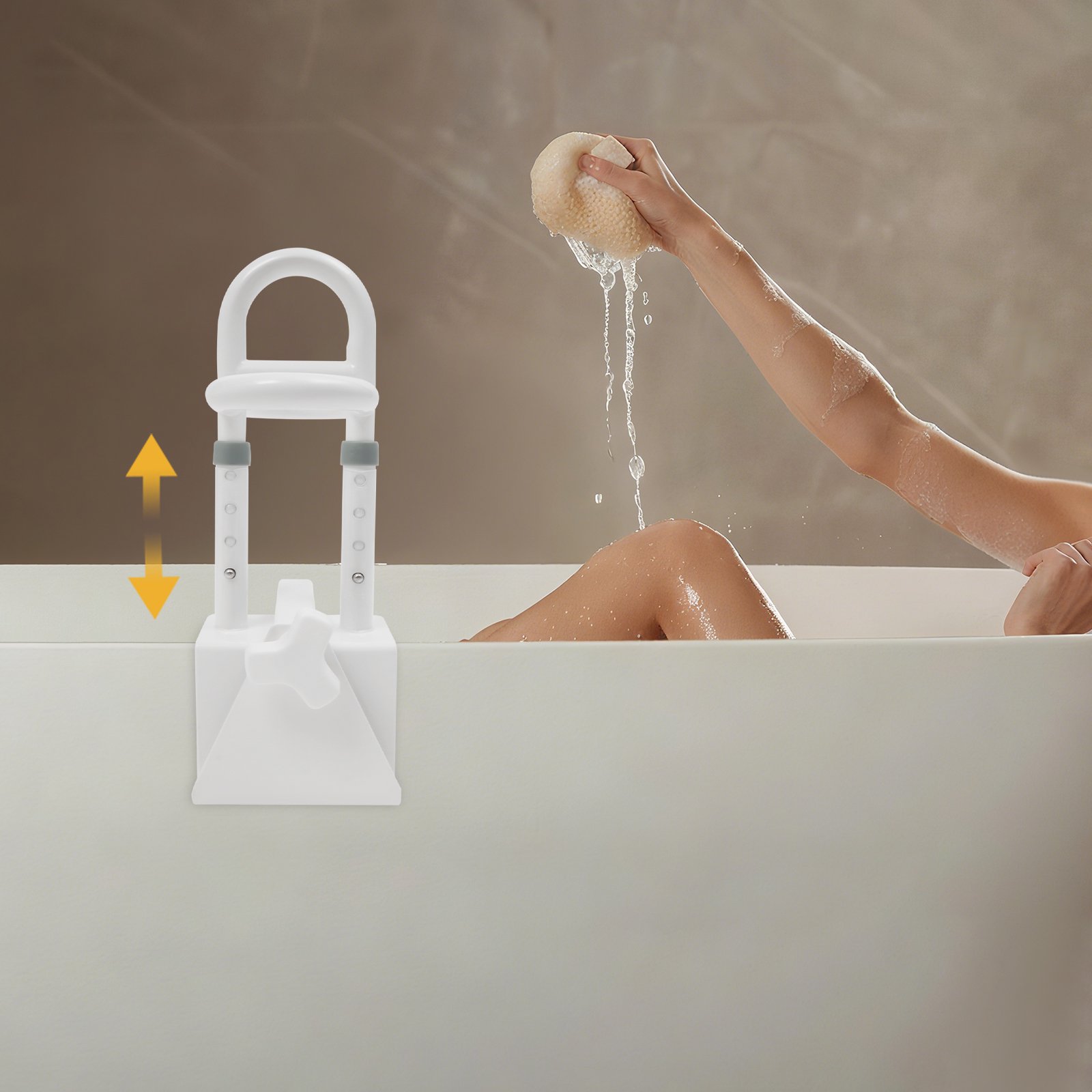 Heavy Duty Tub Safety Grab Bar Triple Handle Adjustable Clamp Bath Support Rail for Seniors Mobility Aid