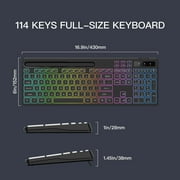 Wireless Keyboard with 7-Color RGB Backlit, Marvo Full-Size Computer Keyboard with Phone Tablet Holder, Rechargeable 2.4G Wireless Gaming Keyboard with Light up Keys, Compatible with Mac,Window,Black
