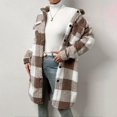 thumbnail image 3 of Aellinatey Womens Long Fleece Plaid Jacket Cozy Lapel Button Down Sherpa Shacket Fall Winter Plaid Coats, 3 of 7