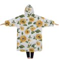 thumbnail image 2 of Oversized Wearable Blanket Hoodie,White Green Leaf Sunflower Pattern Sherpa Blanket Hoodie with Super Pockets,Super Warm Fuzzy Pullover for Women & Men, 2 of 6