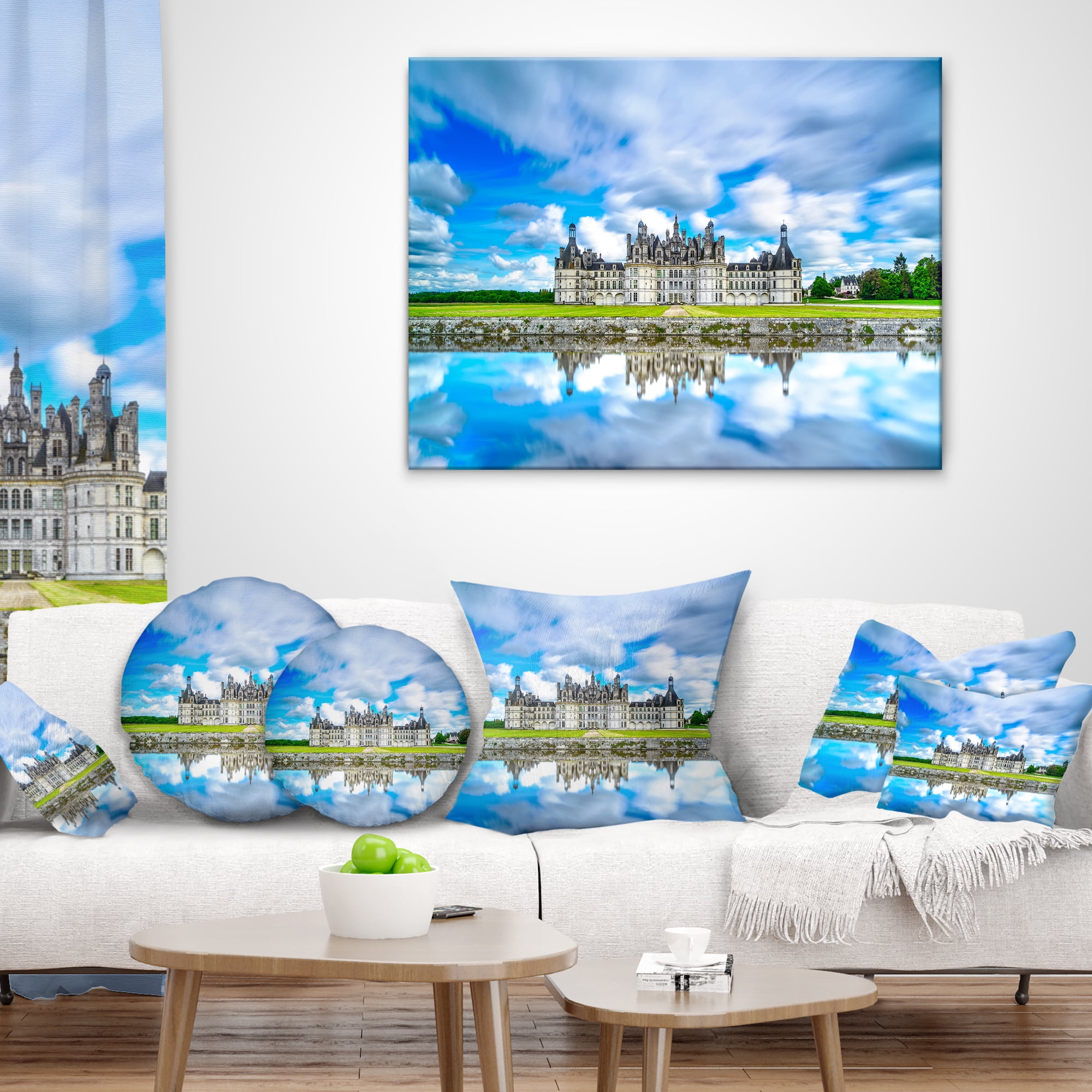 Designart Chateau De Chambord Castle in Blue - Landscape Wall Throw Pillow - 16x16