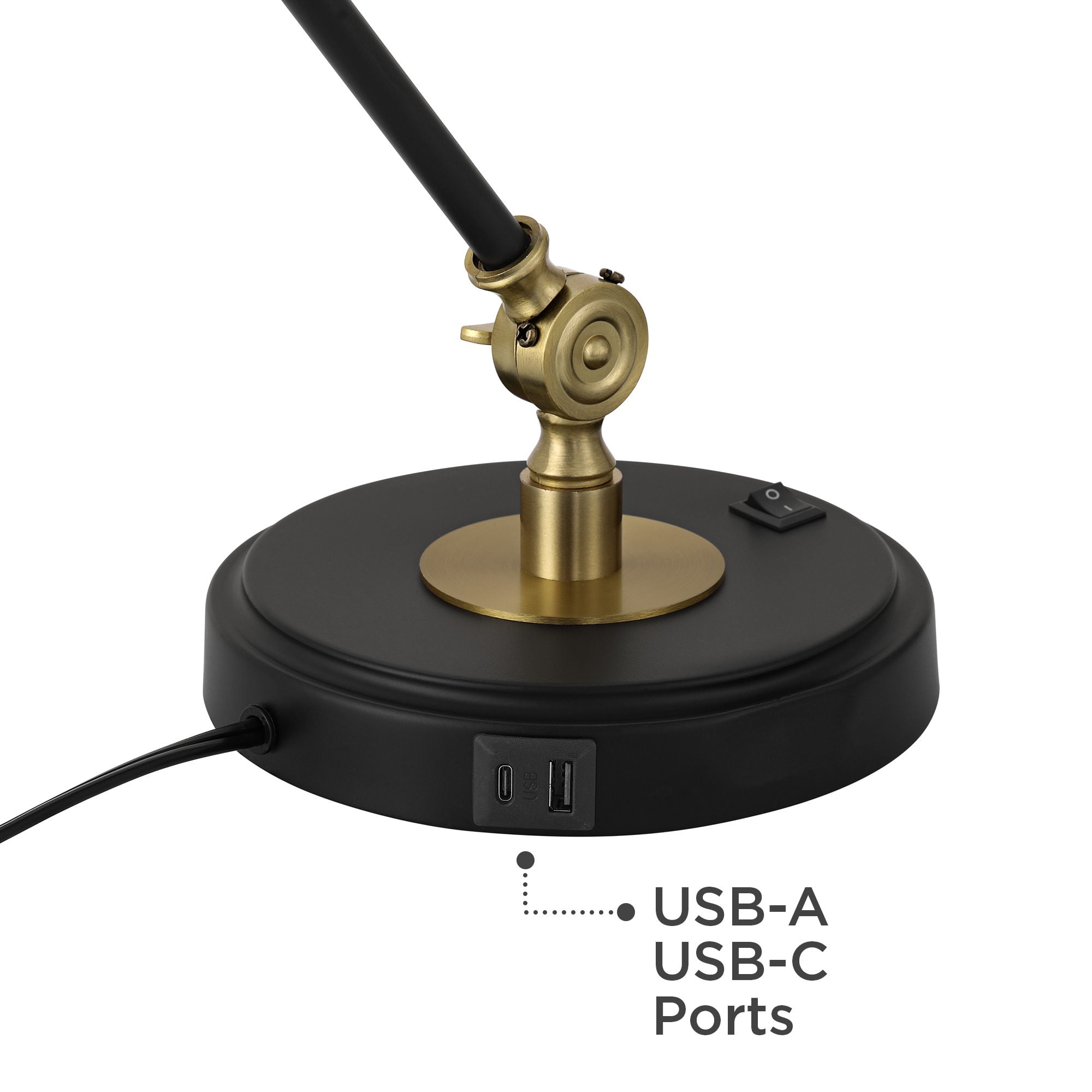 360 Lighting Modern Industrial Desk Table Lamp with USB Charging Port Adjustable 26.75" High Black Antique Brass for Bedroom Bedside Office