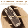 thumbnail image 3 of Benehair Handtied Lace Base Clip In Hairpiece with 5 Clips 100% Remy Real Human Hair Topper Hair Piece Wigs For Woman Thin Hair Loss 2"*6" Middle Part Top Piece 15cmx5cm Brown 10inch, 3 of 10
