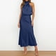 thumbnail image 2 of Vestido largo de satén para mujer con cuello alto, sin mangas y abertura lateral - Vestido formal/informal de noche para bodas/cócteles, 2 of 8