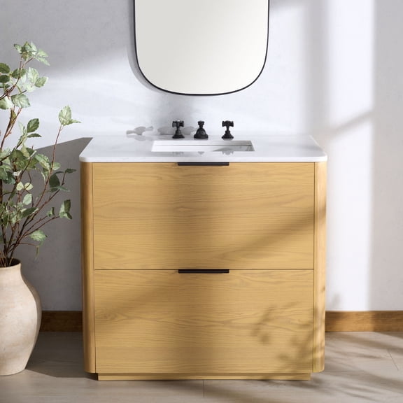 Safavieh Couture Gabrietta 36" Single Sink Bathroom Vanity, Natural/White