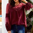 thumbnail image 5 of Fall !gakvbuo Women Fashion Lace Patchwork Long Sleeve Blouse Casual Loose Tops T-Shirt, 5 of 9