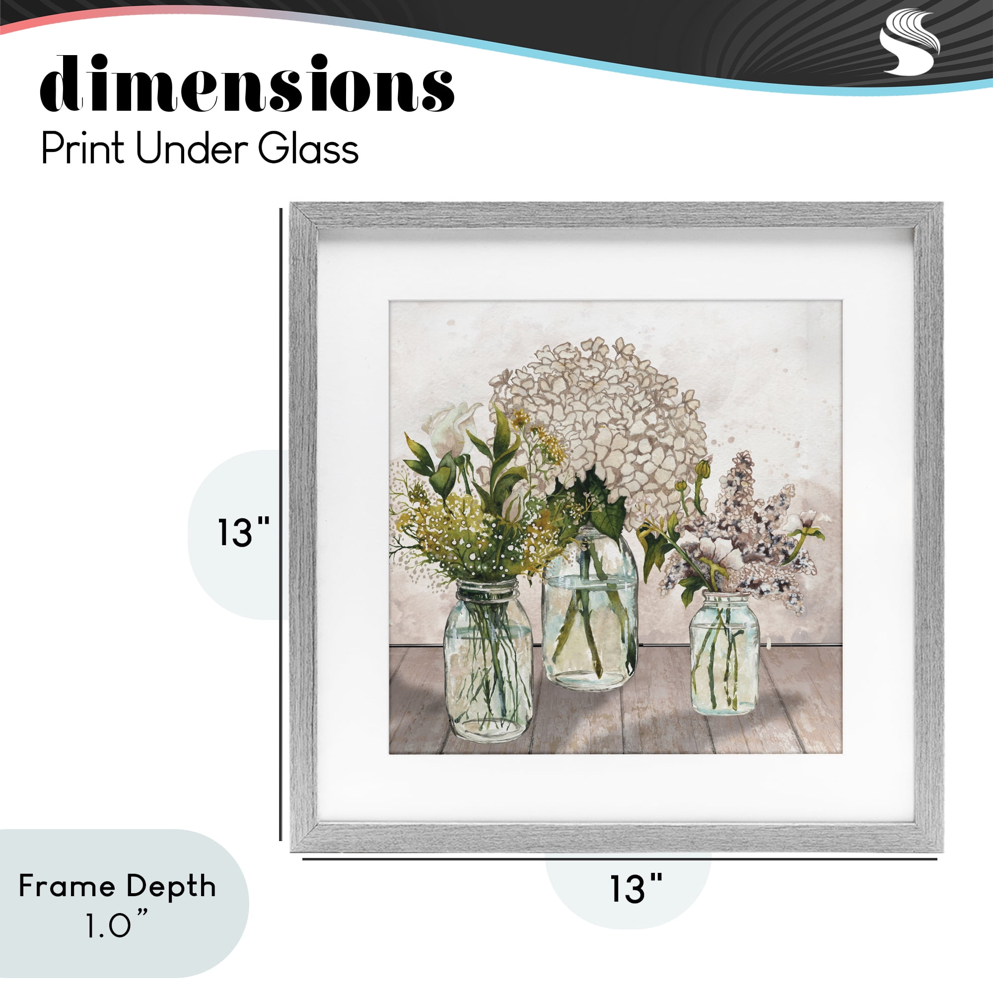 Stupell Industries Jars Of Wildflowers Gray Framed Print Under Glass, design by Elizabeth Medley