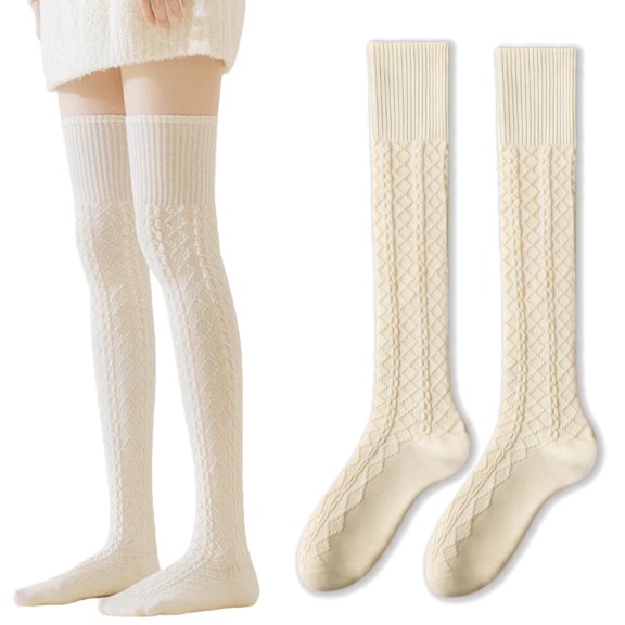 LKJYER Women Thigh High Socks Over the Knee Wool Cable Extra Long Knit Boot Socks Winter Leg Warmers