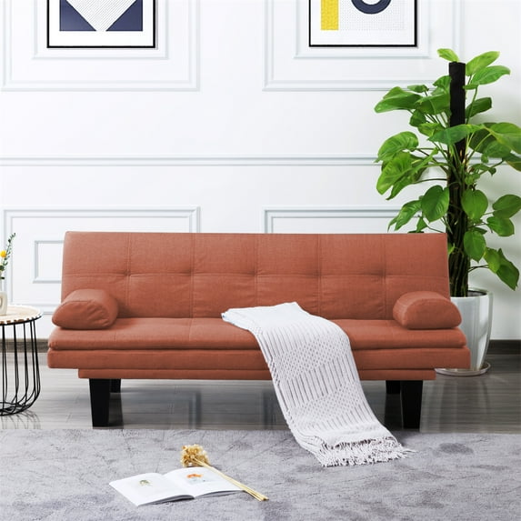 Topcobe 63.4" Modern Convertible Loveseat Futon Sofa Bed, Orange