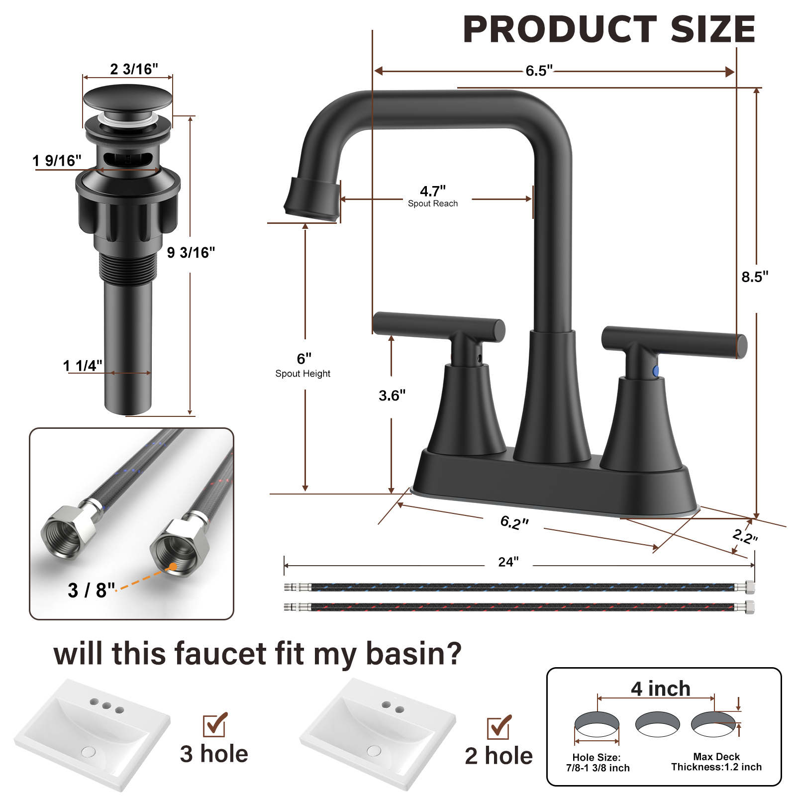 KINGTACK Matte Black 2-Handle Bathroom Sink Faucet photo 4