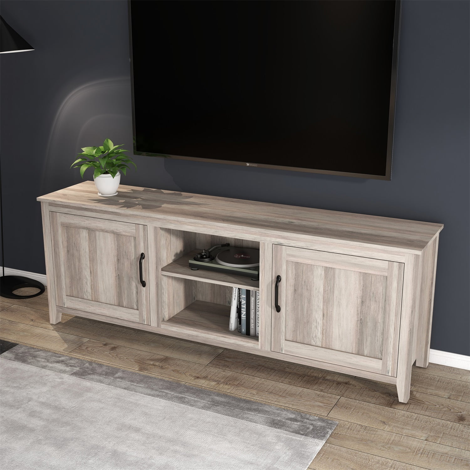 Kadyn Modern Farmhouse TV Stand, Particle Board TV Console with Two Doors, Media Console Entertainment Center for TVs up to 60", Grey