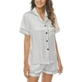thumbnail image 2 of DOPI Button Down Satin Short Pajamas Set for Women 2 Piece Tops & Shorts Sleepwear Lounge Set, 2 of 6