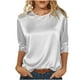 thumbnail image 3 of RKSTN 3/4 Length Sleeve Womens Satin Tops Oversized Crewneck Satin Silk T Shirts Blouses Womens Casual Solid Plus Size Round Neck Loose Fits Three Quarter Sleeve Shirt Spring Summer Clothes, 3 of 10
