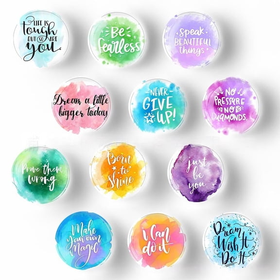 CNDRLEF 12Pcs Glass Refrigerator Magnets , Fridge Magnets for Refrigerator, Locker, Office Whiteboard, Cabinet Decoration（Inspirational Quotes）