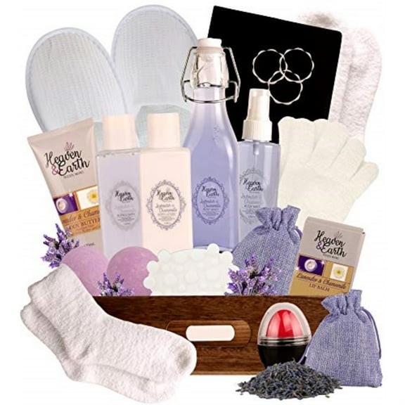 Mothers Day Gift Basket for Mom.Lavender Pampering Gift Basket! All Inclusive Spa Bath Gift Set for Relaxing, Self Care, Meditation Gifts for Her. Luxury Bath Set for Mind & Body Stress Relief!