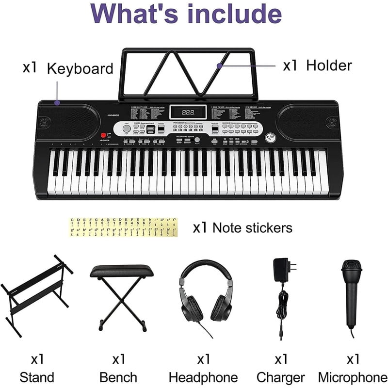 61-Key Electronic Keyboard Set for Kids & Beginners - Includes Stand, Stool, Headphones, Microphone & Carrying Bag - Perfect Musical Gift