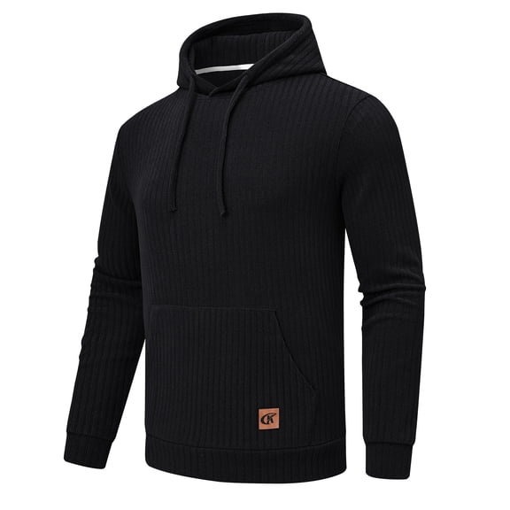 QPNGRP Men's Pullover Hoodies Plaid Long Sleeve Drawstring Casual Hooded Sweatshirts with Kanga Pockets Black XL