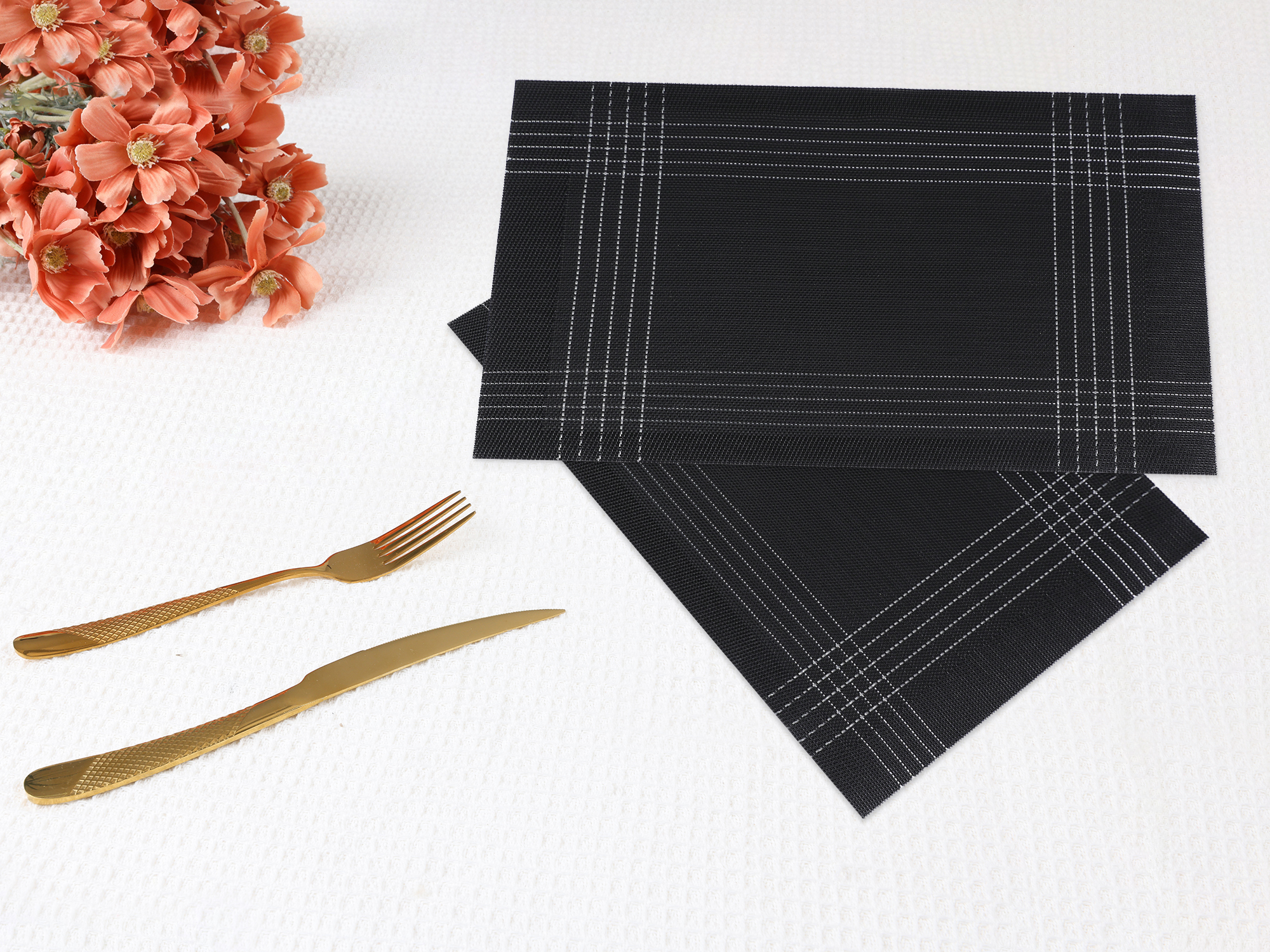 Unique Bargains Indoor Decor Kitchen Mat for Dining Table Set of 8 Black 18" X 12"