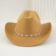 thumbnail image 4 of HNMKIU Western Cowboy Hat for Men and Women Bohemian Style Fedora with Rhinestone Embellishments and Curved Brim Fashion Accessory Womens Hats 04_Khaki,One Size, 4 of 4